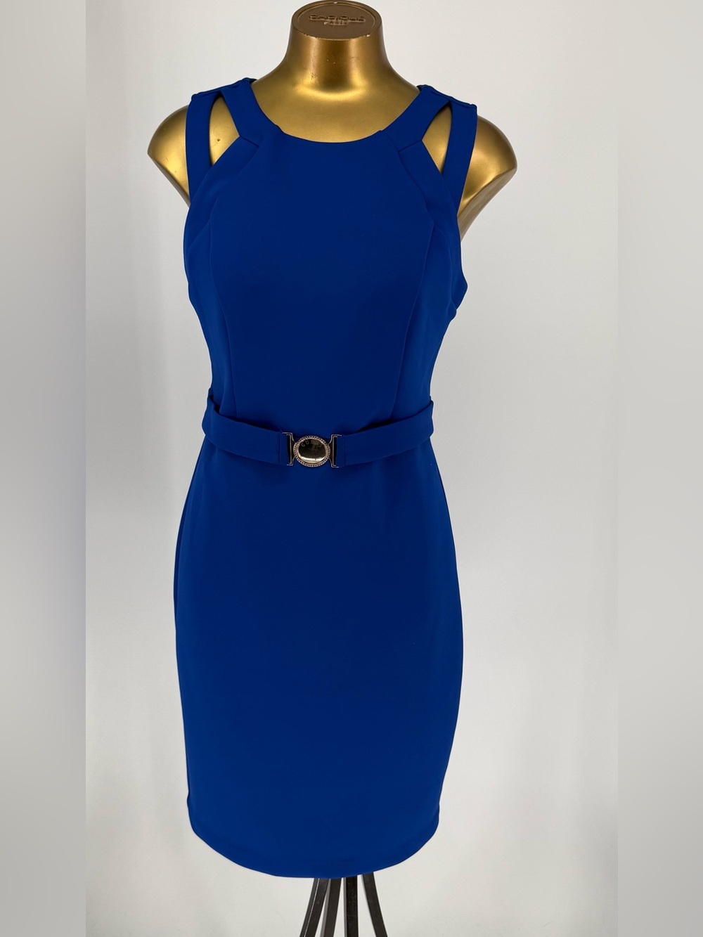 Guess Royal Blue Belted Cutout Shoulder Midi Sheath Dress Size 10